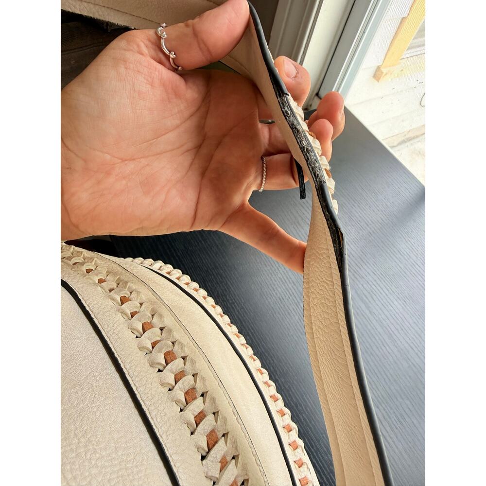 Gussaci Cream Faux Leather Woven Detail Hobo Shoulder Bag Boho Large Tote Zip - Picture 9 of 16